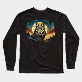 Full Moon Night with a Howling Wolf Vector Long Sleeve T-Shirt